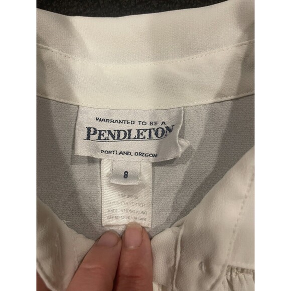Pendleton Secretary Blouse Cream Womens Sz 8 Long Sleeve Ruffles Vintage - Picture 2 of 8